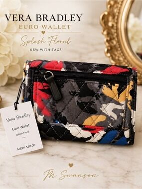NEW Vera Bradley Euro Wallet Splash Floral Quilted Cotton Wallet NWT